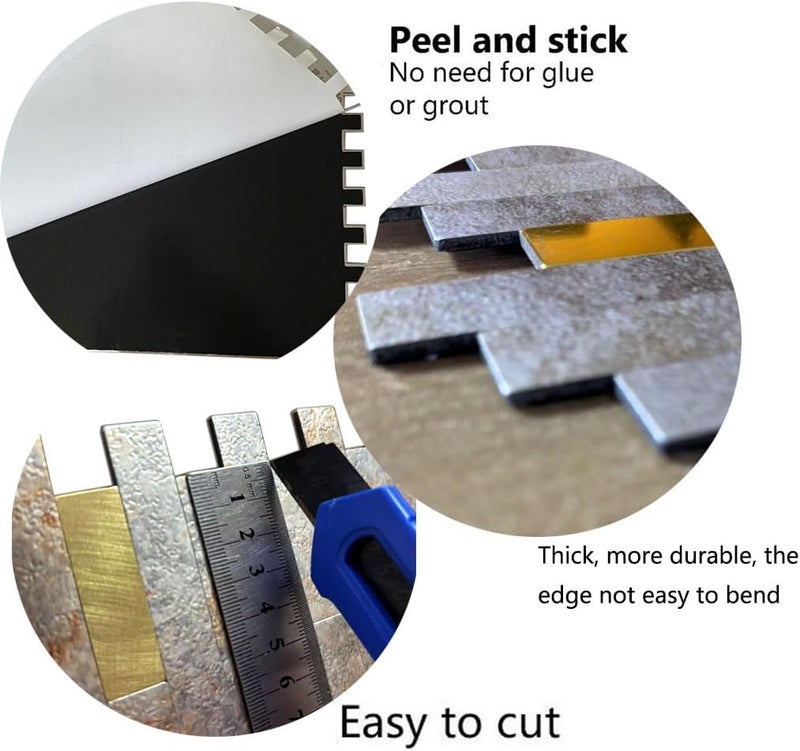 weimeisc 10-Sheet Peel and Stick Backsplash Tile for Kitchen, Self-Adhesive Backsplash Tile, Stick on Bathroom Vanities，Fireplace, Laundry Table (Printed +Frosted Golden) - Image 4